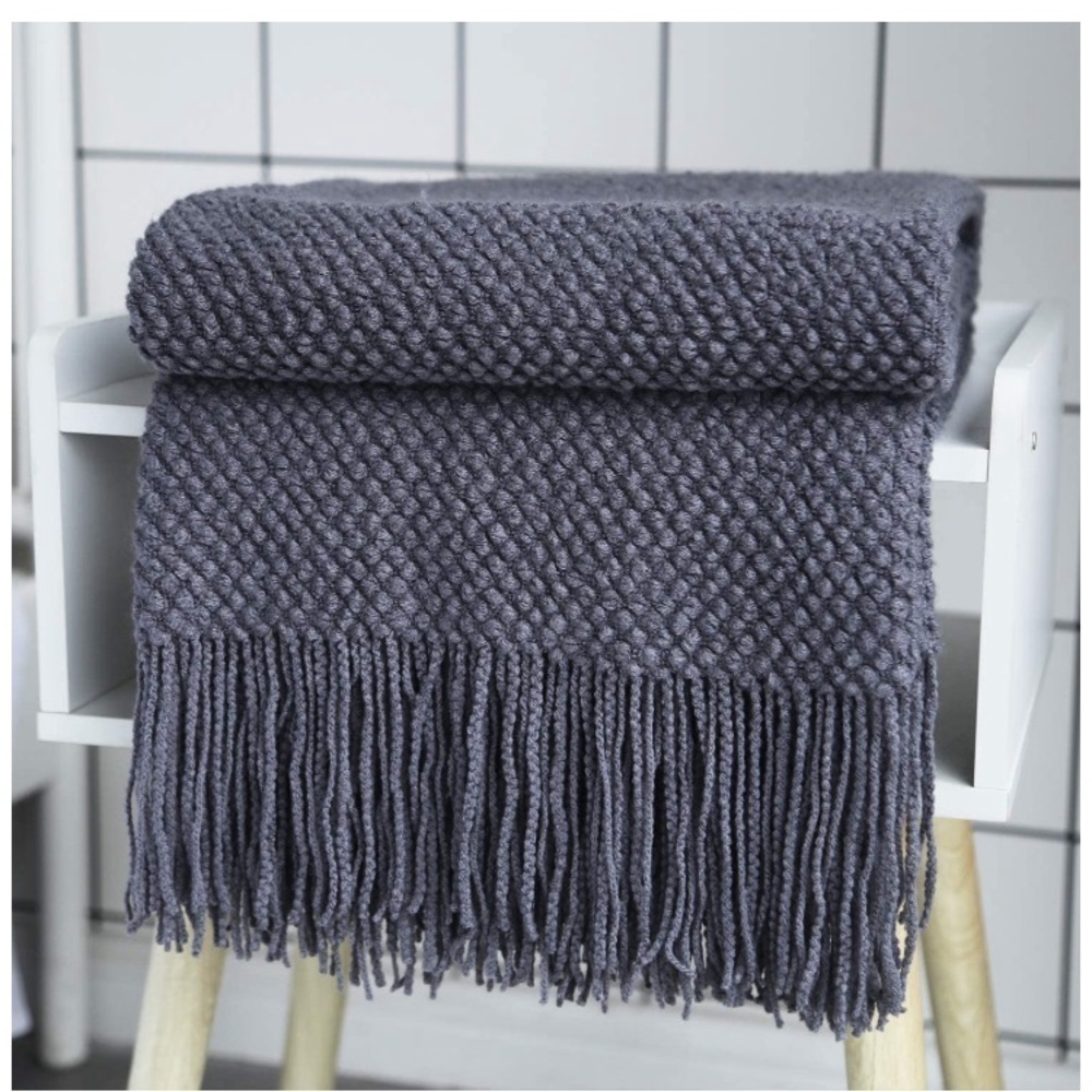 Grey Chic Minimalist Farmhouse Boho Throw Fringe Blanket for Patio/Living Room - Picture 7 of 16